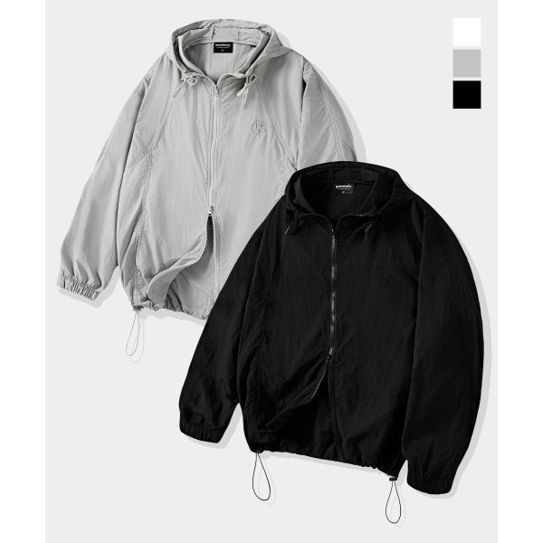 GRANDIOSITY [짐웨어] 심볼 자수 나일론 후드 오버핏 윈드브레이커 자켓 (3컬러) (GYM)GDSJK001 230149