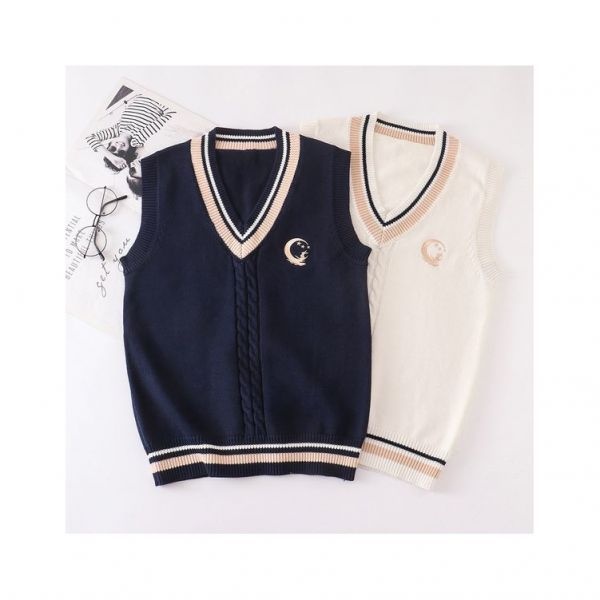 지앤제이 남녀공용 두줄라인 문레빗 자수 스웨터 니트조끼881229