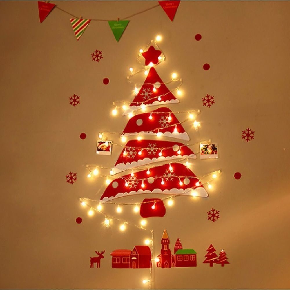 울언니추천샵 크리스마스 펠트 장식 사선형 레드 전구 포함 52X105 트리조명 크리스마스벽장식 크리스마스장식전