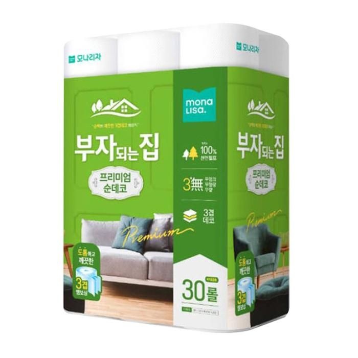 [모나리자] 모나리자 부자되는집 프리미엄 순데코 천연펄프 무향 화장지 27m 30롤