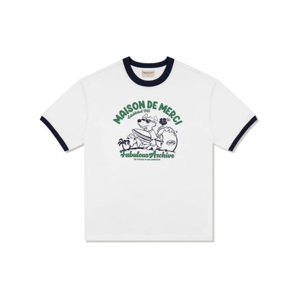 FABULOUS ARCHIVE UNISEX 오버핏 퍼피서핑 링거 반소매 티셔츠 화이트(FCE2TS401M) 722159