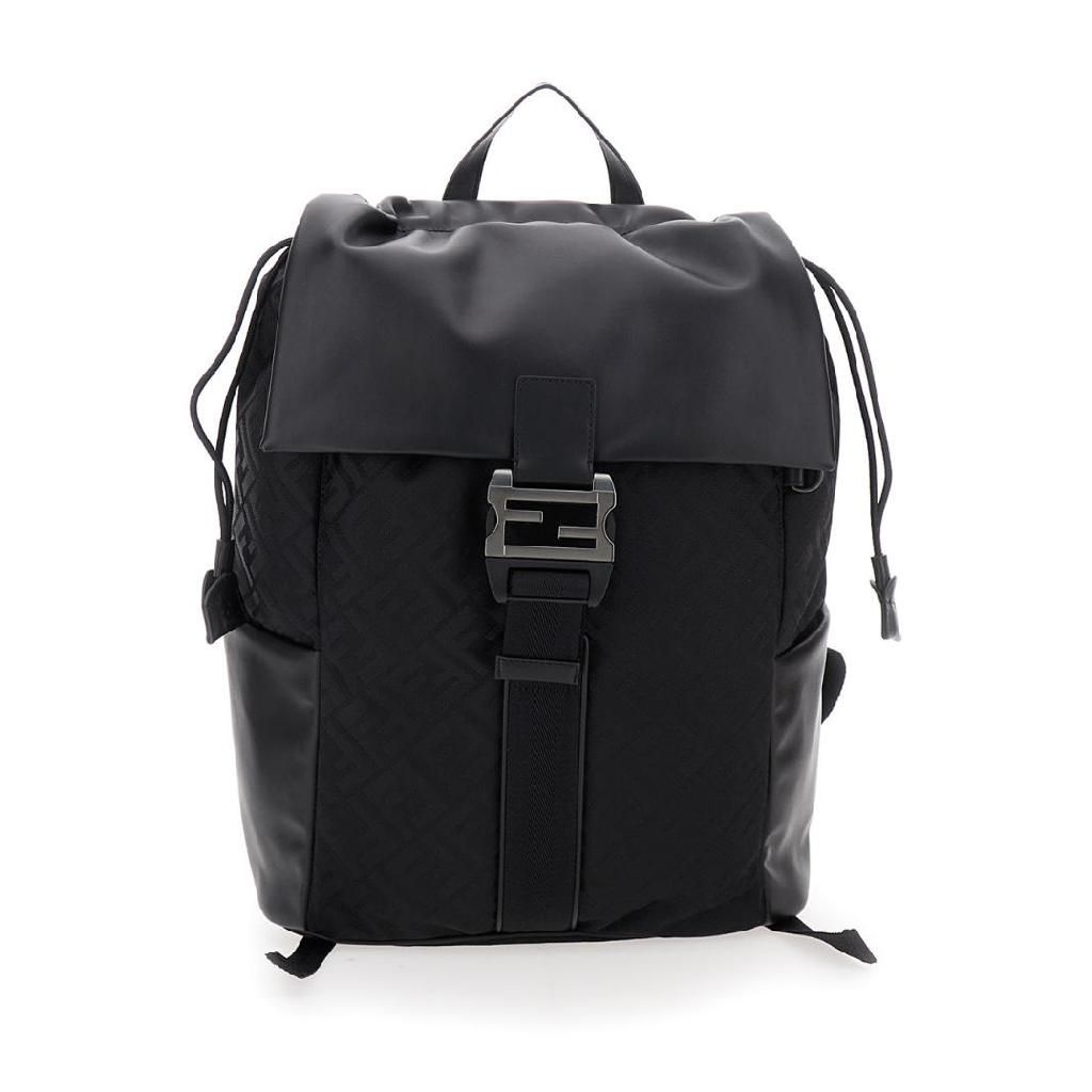 [해외] 펜디 FENDI Black Backpack with Logo Plaque and All Over FF Motif in Nylon Man 7VZ090AVC6F0SAJ
