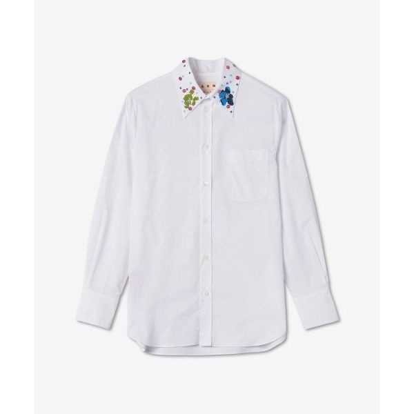 :매장정품: MARNI 레귤러 핏 시퀸 엠브로이더드 칼라 셔츠 - 릴리 화이트 / CAMA0103X1UTC193RIW01 178631 911RB