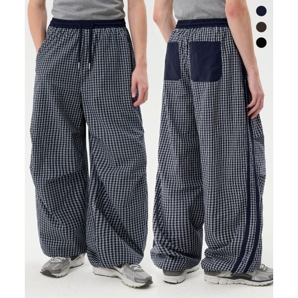 TRILLION 트릴리온 체크 파라슈트 트랙 라인 와이드 팬츠_3color 207854