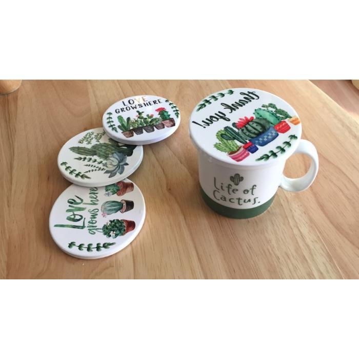 선인장도자기 컵받침대 모던주방용품 대량인쇄 주문