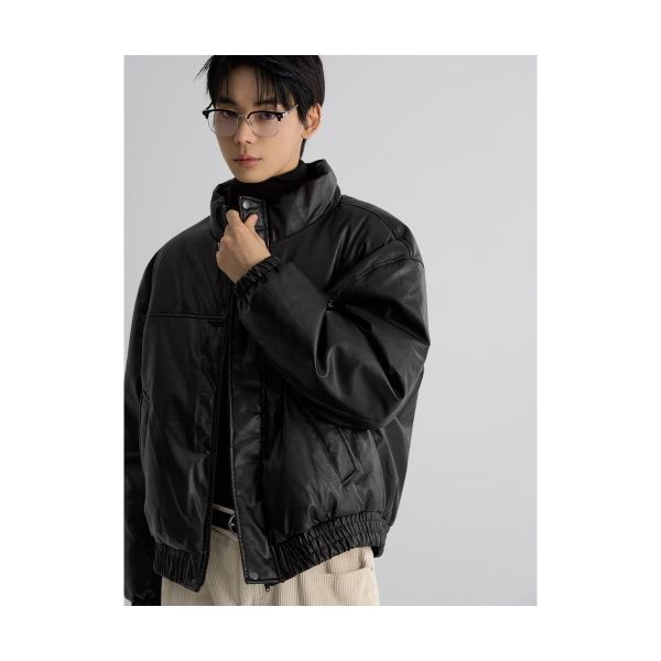 [국내매장정품] 에잇세컨즈 8SECONDS 페이크 레더 논퀼팅 푸퍼 자켓 재킷 블랙 425Y3ZLY25 144321