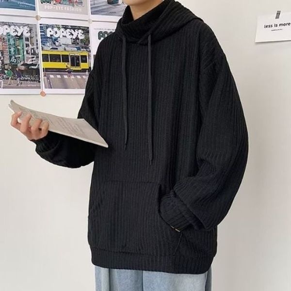 [하프클럽]폴라넥 굵은줄후드맨투맨 웜 스타일 와이드핏 롱티 맨즈 이지웨어 데일리룩 블라우스