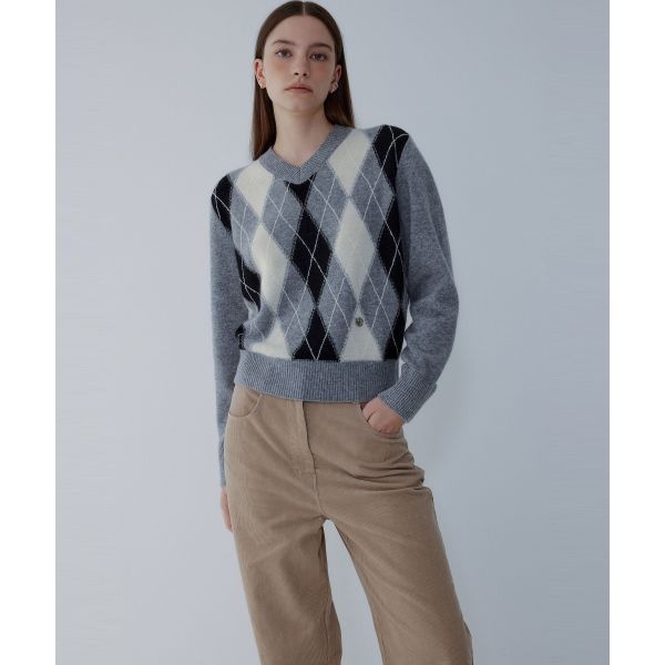 <매장정품> VOV 보브 VOICE OF VOICES 아가일 패턴 브이넥 니트 풀오버_멜란지 그레이 7155450014 2509511686 728769