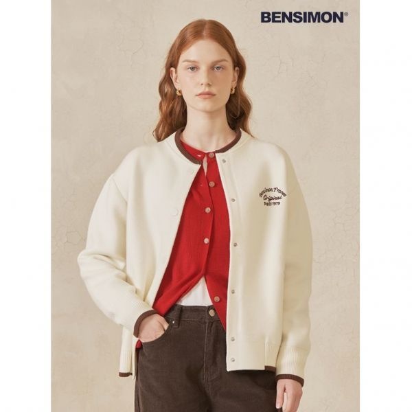 [벤시몽] 여성 더블 니트 보머 자켓 시셸아이보리769687