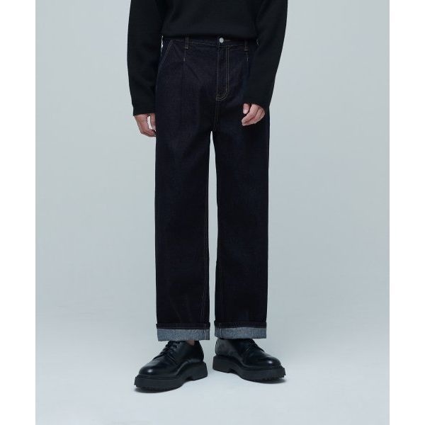 무신사 스탠다드 MUSINSA STANDARD 원 턱 루즈 테이퍼드 데님 팬츠 딥 인디고 549378