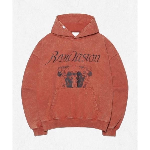 [국내정품] 노메뉴얼 NOMANUAL ENGINE GRAPHIC DAMAGED HOODIE - WED BRICK NMWF52HD16WBC 2520377