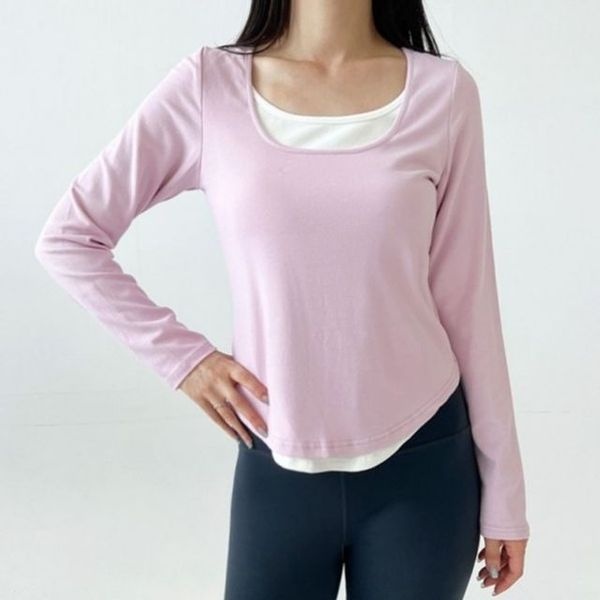 [하프클럽]트리밍 여자 레이어링 반팔티스퀘어칼라 장팔 티 트렌디