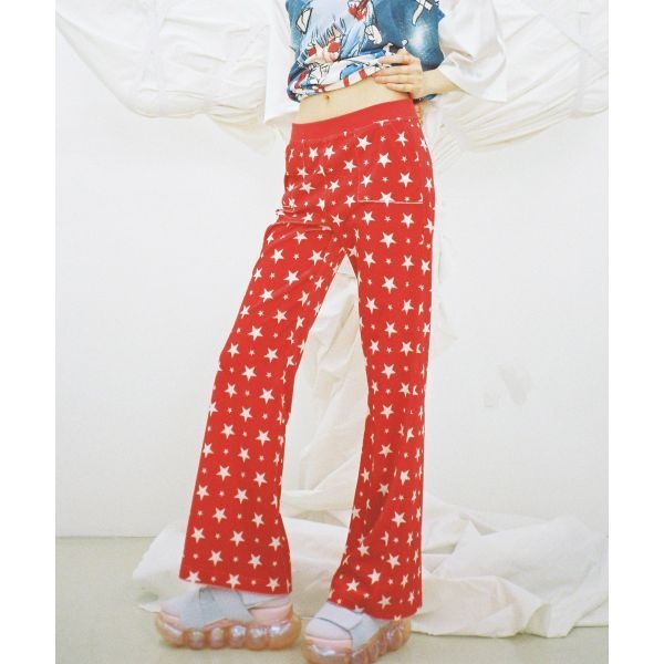 CLUT STUDIO 별 벨벳 부츠컷 팬츠 - 레드 m1037_1429235 186444
