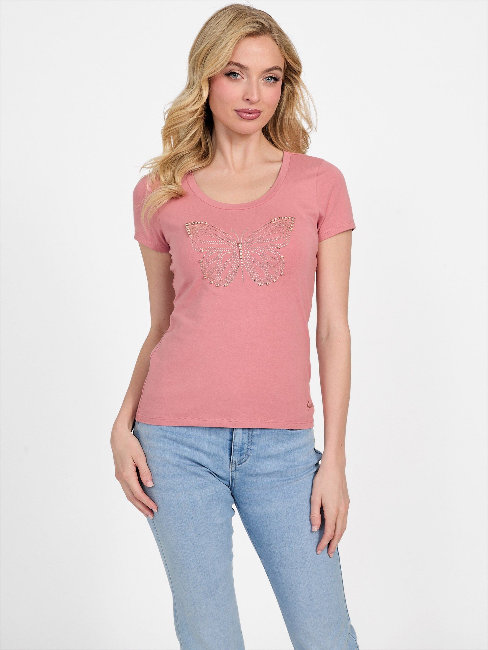 [Guess]반팔티 게스 에코 번데기 나비 티셔츠 - 핑크 SSPHHWJG 630310