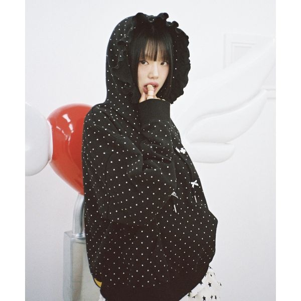CLUT STUDIO 도트 러플 후드 - 블랙 m1037_1429206 185603
