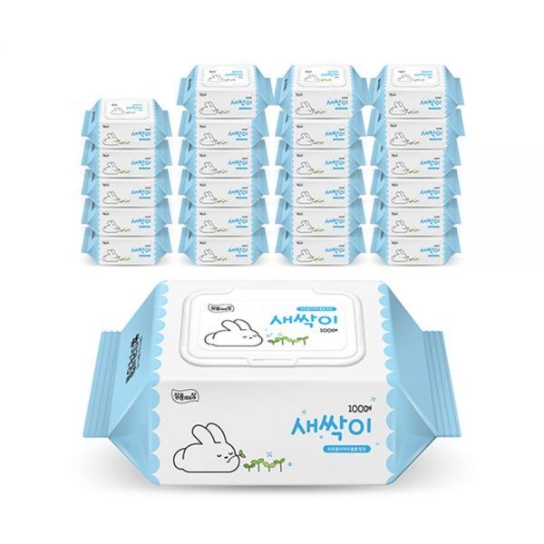 미래생활 새싹이물티슈 캡형 100매, 20개