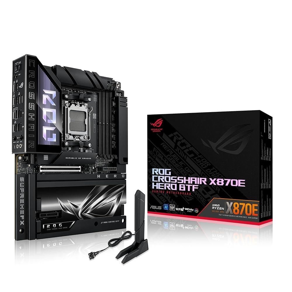 에이수스 [해외] ROG Crosshair X870E Hero BTF AMD ATX 보드, 깨끗한 케이블 관리를 위한 숨겨진 커넥터 디자인 및 고출력 GPU 슬롯, 18+2+2 전
