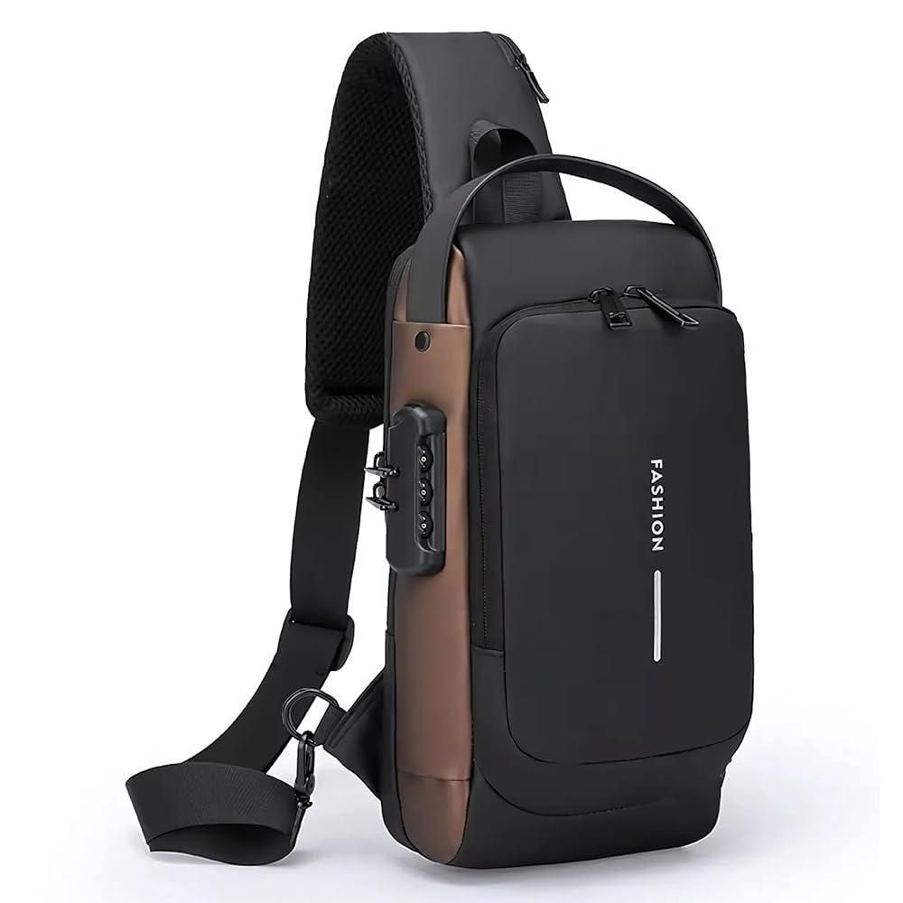 [해외] 도난 방지 슬링 백, USB 충전 포트 포함, 크로스바디 숄더 체스트백, 여행, 하이킹, 사이클링용, 남성 및 여성용, 브