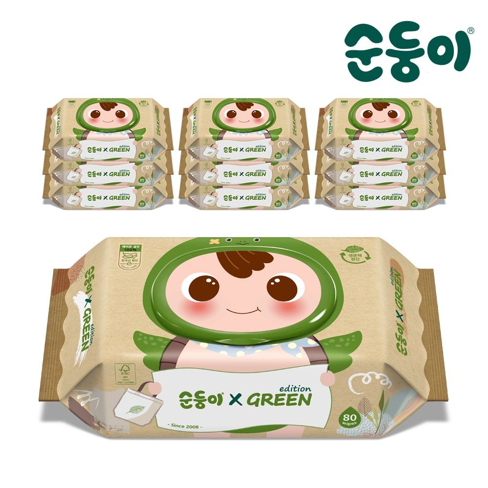 RaC-01/100%생분해/그린에디션 물티슈 80매 캡형 10팩