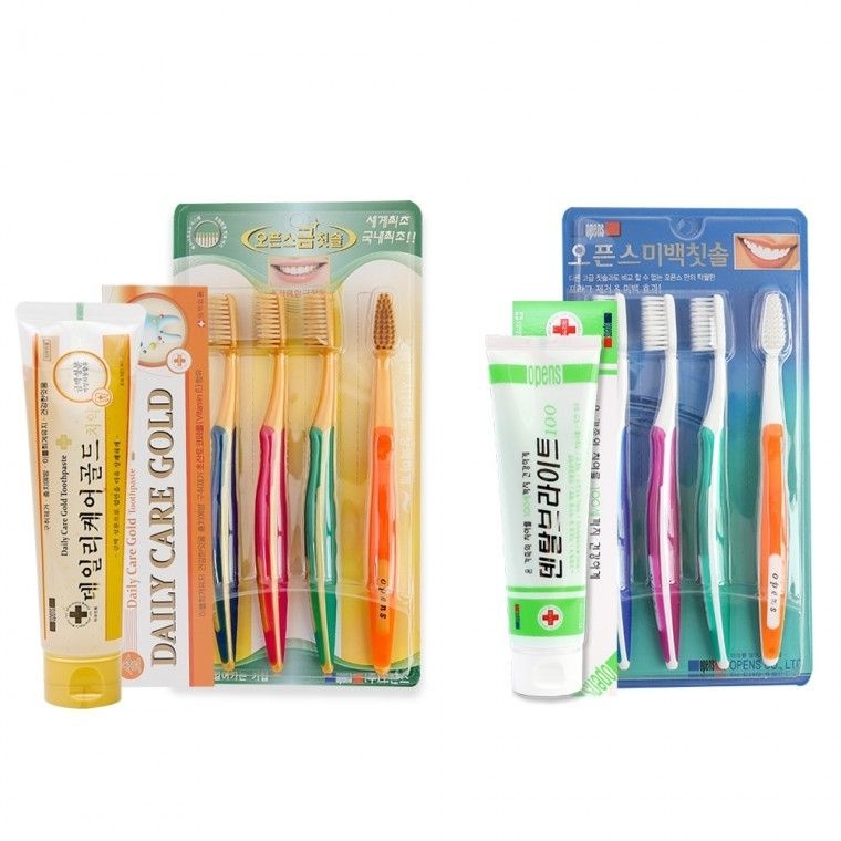 오픈스 100% 국산 고급 나노 오픈스 금칫솔 미백칫솔 치약 이중미세모 향균 금모 4pcs 기능성치솔