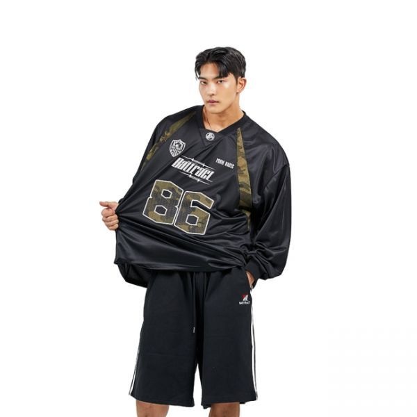 BATTRACT 오버핏 카모 럭비 져지_블랙 BA25-T009 334300 [매장상품]