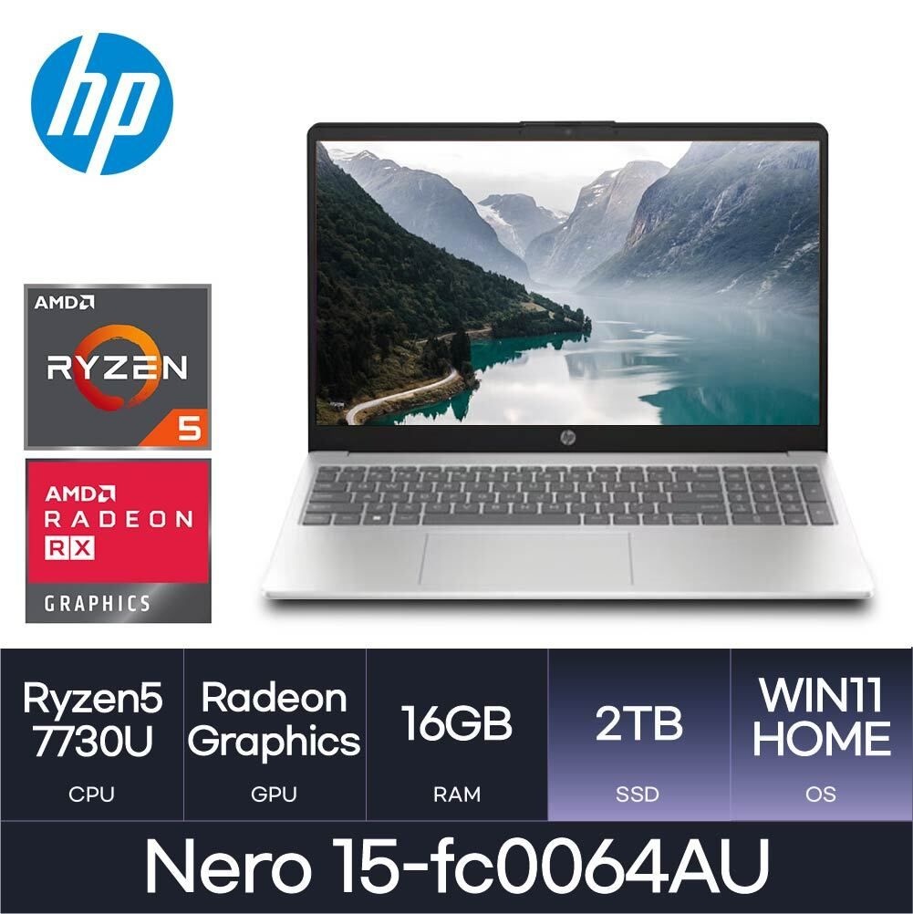 HP HMC/ HP Nero 15-fc0064AU / (RAM 16GB / NVMe 2TB / WIN11) / 라이젠7(Zen3)-7730U / 실버 / 300nit