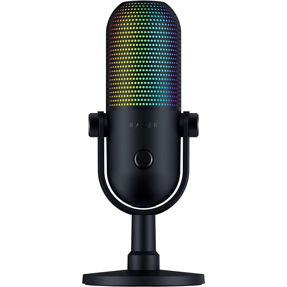[해외] Razer 레이저 Seiren V3 크로마 RGB USB 마이크: 스트림 게임 성 조명 탭 투 뮤트 센서 콘덴서 마이크 디지털 게인 리미