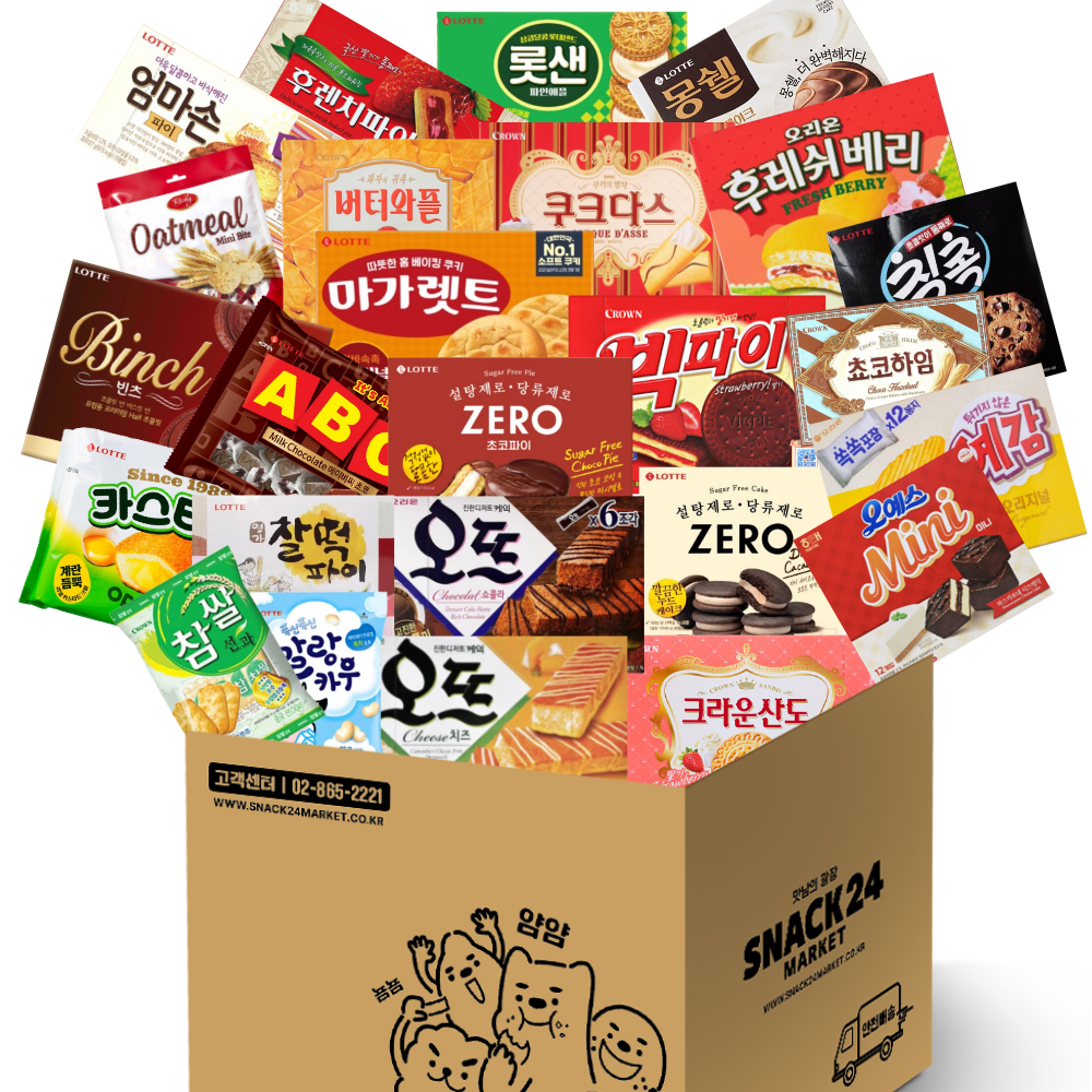 스낵24 [스낵24] 사무실 25종 한달살기 대용량 박스과자세트 / 오뜨 크라운산도 마가렛트 칙촉 빈츠 빅파이