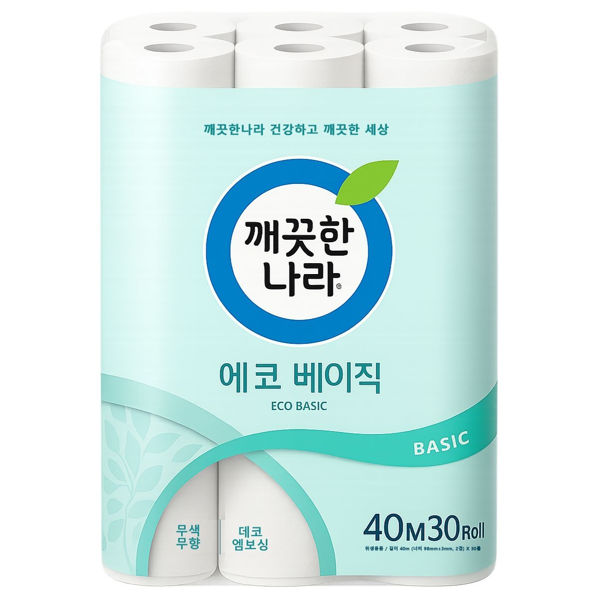 깨끗한나라 에코 베이직 2겹 40m 30롤 1팩 데코 엠보싱 휴지