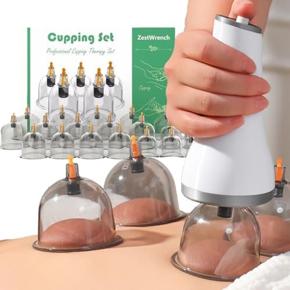 ZestWrench 무선 전기 부항 세트, 원터치 펌프가 있는 20컵 마사지 테라피 키트, 2초 만에 타이트함을 달성하여 빠르