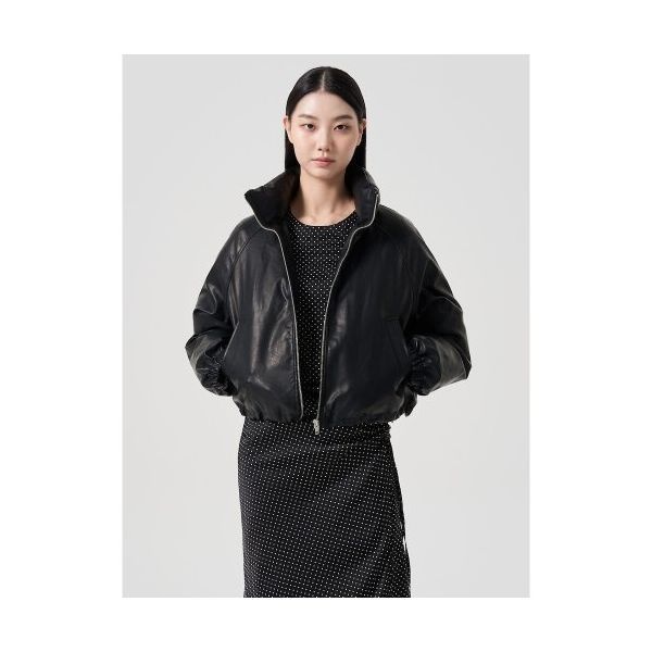 [국내매장정품] 에잇세컨즈 8SECONDS 페이크레더 하이넥 패딩 점퍼 블랙 (11413ZAY15) 11413ZAY15 146605