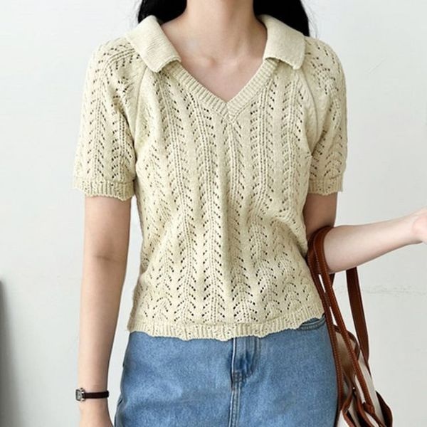 [알티피아][하프클럽]전체 펀치디테일 룩걸 칼라 브이칼라 머스트해브 반소매 울탑