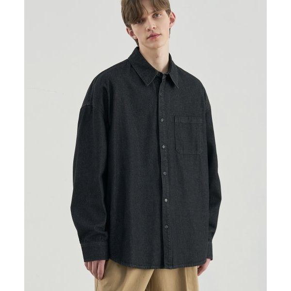 드로우핏 DRAW FIT 오버사이즈 인디고 워싱 데님 셔츠 BLACK DFDN3104BK 334300