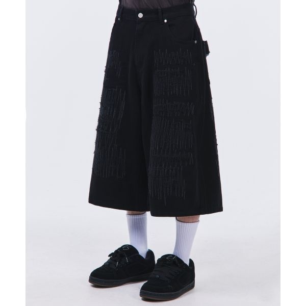 [스켈리웩] 직잭 스티치 버뮤다 데님[블랙]