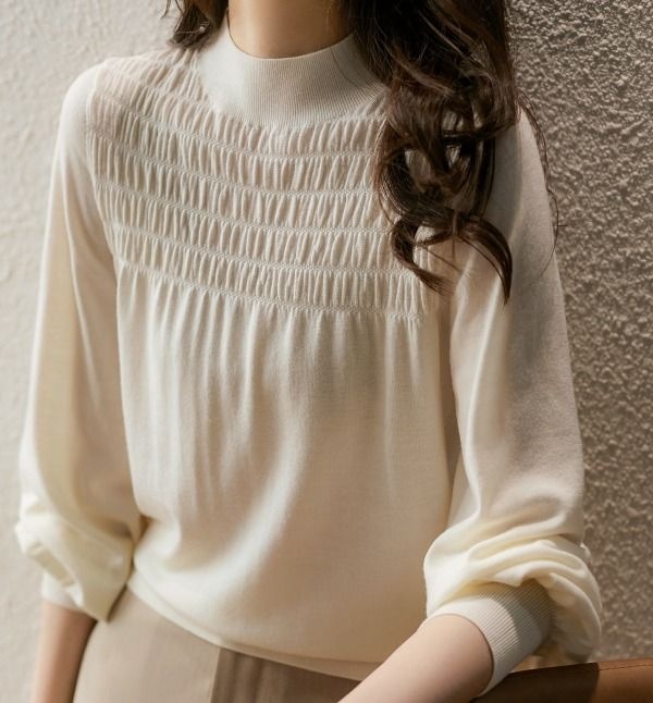 드레스허그 드레스허그 [패션플러스][드레스허그]슬럿 반목 소프트 봄가을 얇은 니트 2color 블라우스