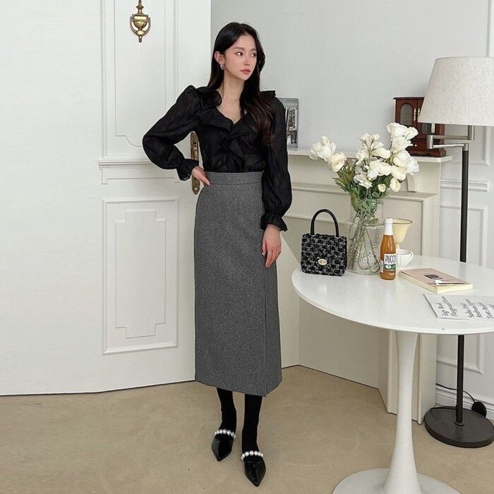 파스티브컴퍼니 파스티브컴퍼니 브리치 러블리감성 / 송년회 H 울 모직 롱 스커트 치마 657555