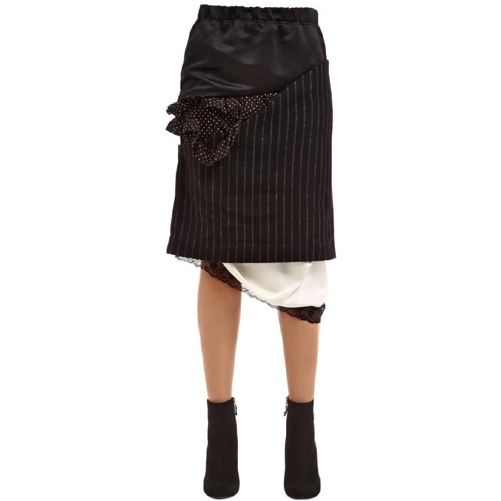 파세타즘 파세티즘 여성 패치워크 새틴 핀스트라이프 울 스커트 66I W6K011 TP719998688