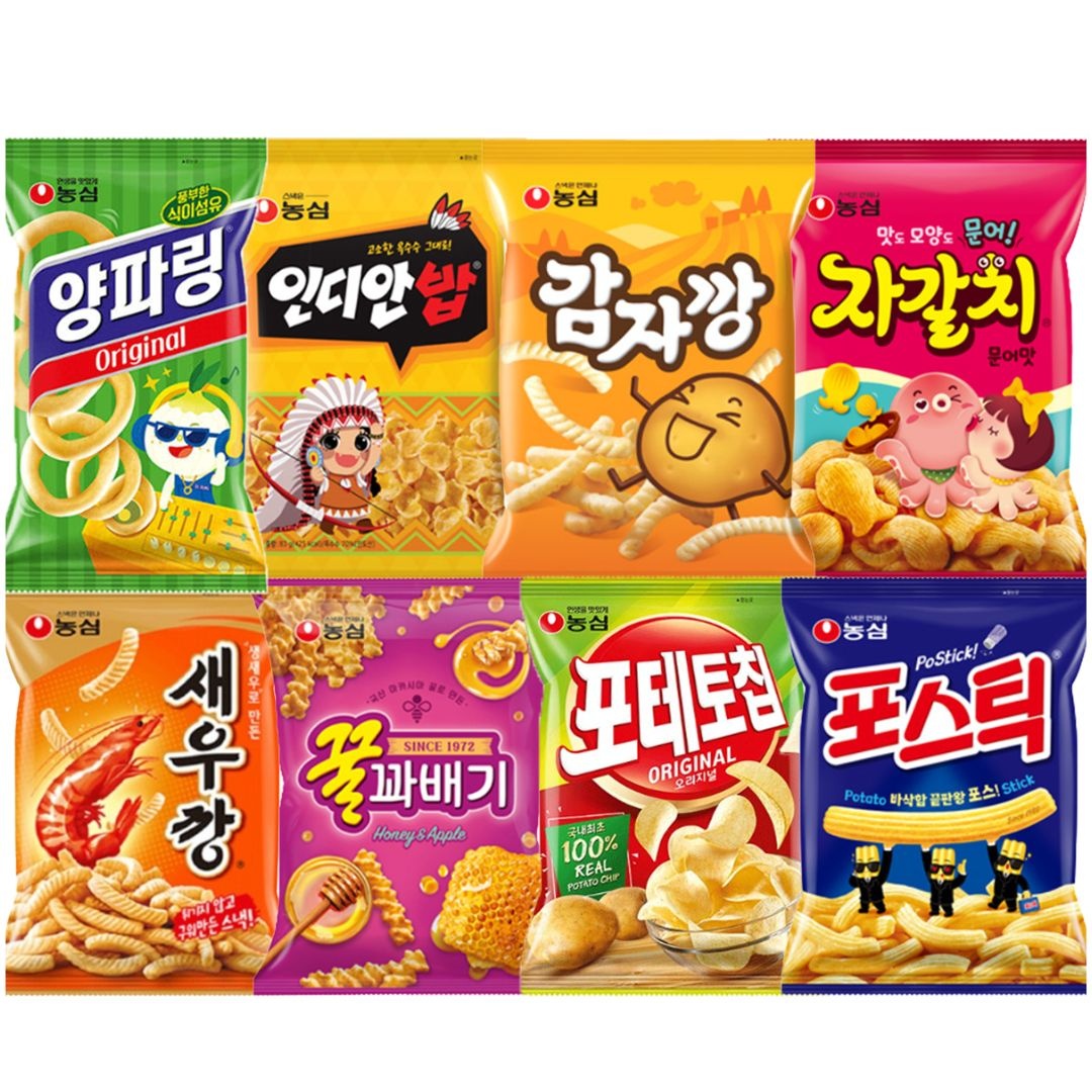농심 봉지과자 8종세트 꿀꽈배기 감자깡 포테토칩 포스틱 새우깡 양파링 인디안밥 자갈치