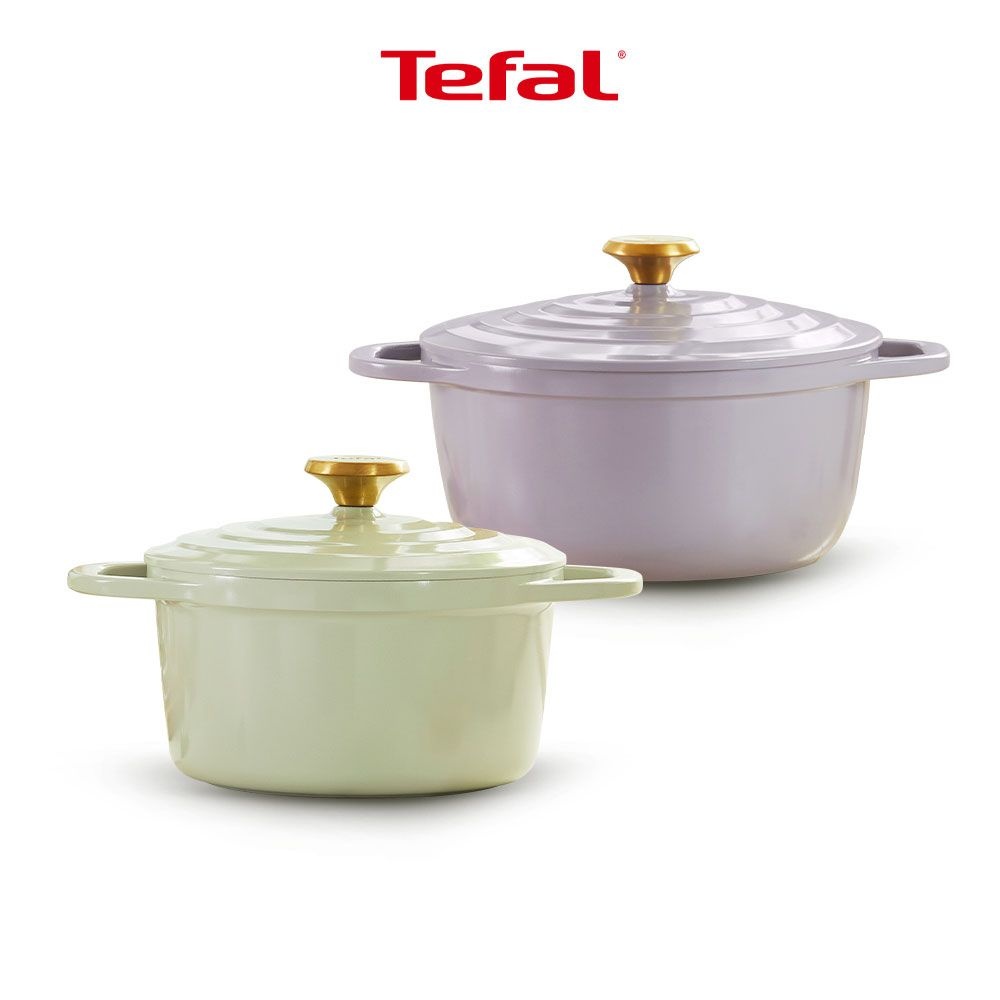 [2종세트] 테팔 인덕션 세라믹 에어 주물 냄비 세트 페어그린 프렌치라벤더 24cm 솥밥냄비
