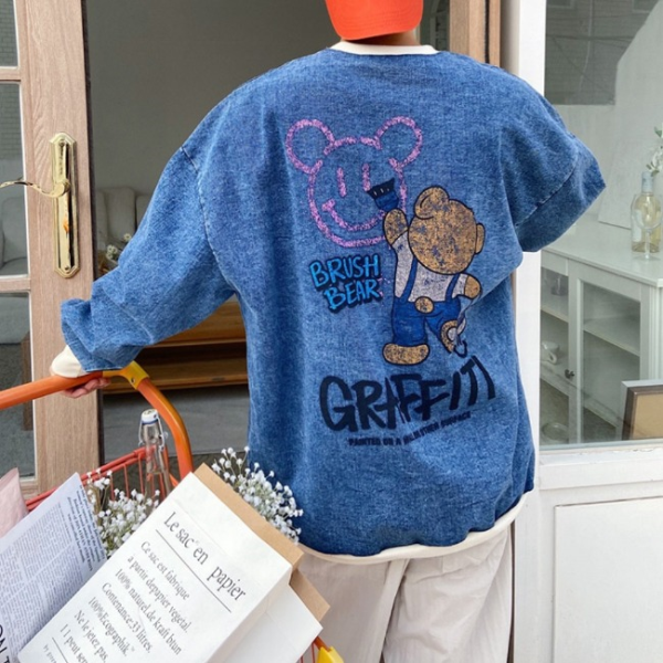 [기타 (패플)] [피팅남]남자 티요 박스 오버핏 봄 가을 유니크 데님 맨투맨