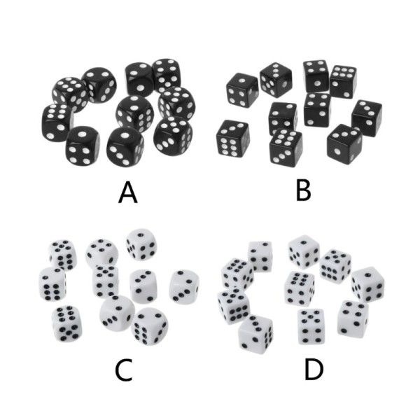 16mm 아크릴 주사위 블랙/화이트 6 면 카지노 포커 게임 바, 파티