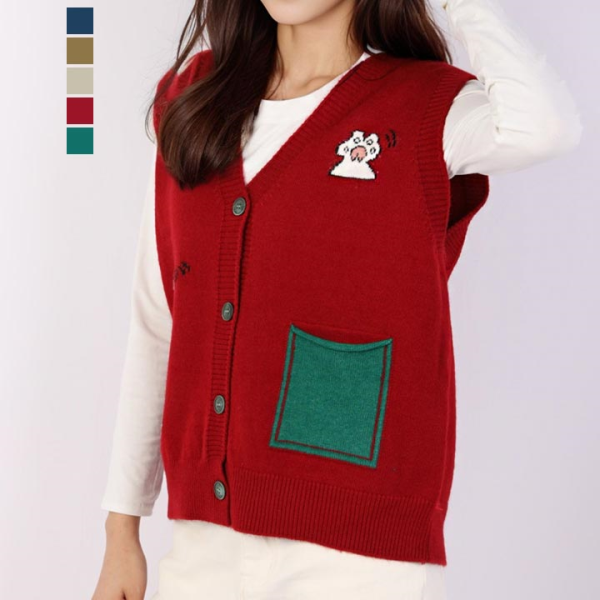 (주)이엠패밀리협력사/(주)이엠패밀리협력사 [페이릿] 히니 도트 애니멀 포켓 니트 베스트