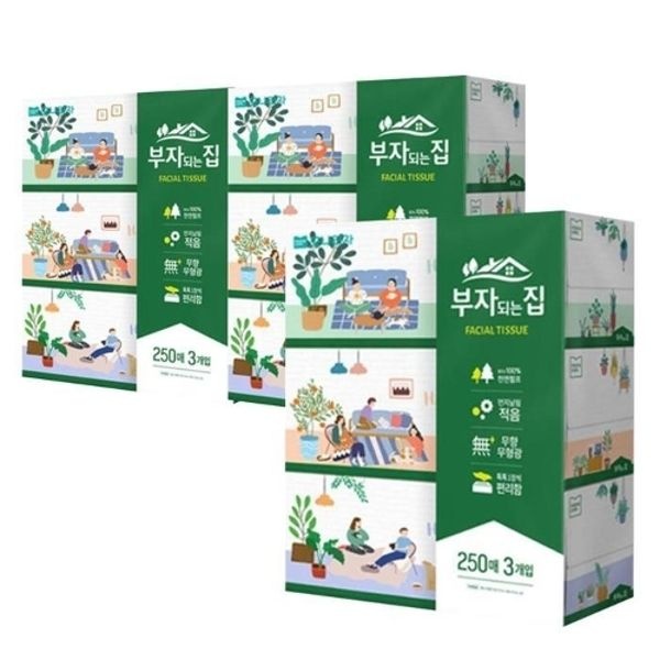 [모나리자] 모나리자 부자되는집 미용티슈 각티슈 250매 3입x3팩