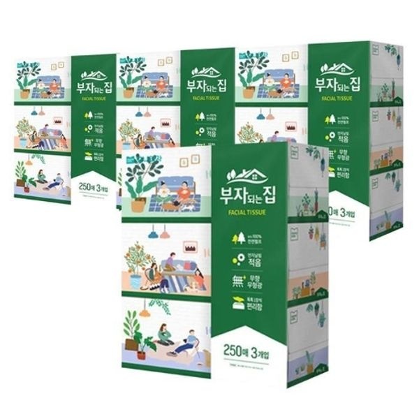 [모나리자] 모나리자 부자되는집 미용티슈 각티슈 250매 3입x4팩