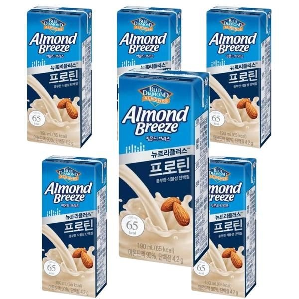매일 아몬드브리즈 프로틴(190ml×6개) 1140ml 1세트 아침대용 간식 음료 홈카페 자취 캠핑 혼밥