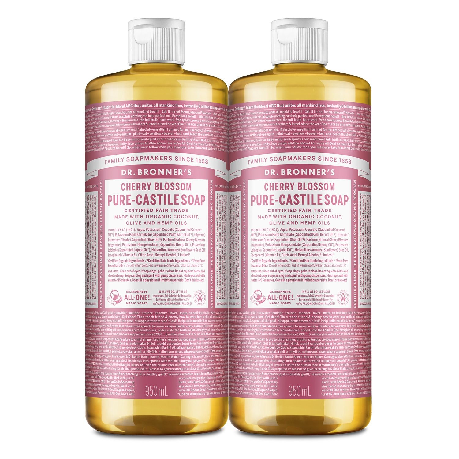 닥터브로너스 닥터 브로너스 체리블라썸 퓨어 캐스틸 솝 대용량 올인원 바디워시 950mlx2개