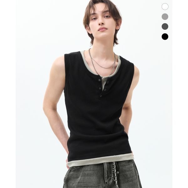 트릴리온 TRILLION 리브드 링 스냅 헨리넥 슬리브리스_4color 552050