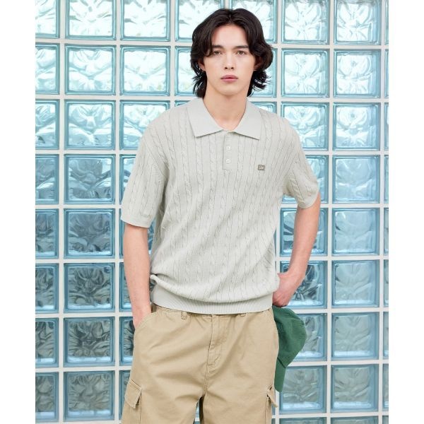 LEE 케이블 카라 반팔 니트 라이트 그레이 LE2502KT04LG 326573