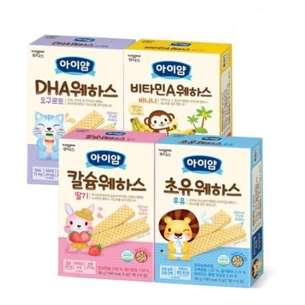 | 일동 후디스 | 아이얌 웨하스세트 (초유2개+바나나2개+요구르트2개+딸기2개) 건강한크림 개별포장 핑거푸드 슈퍼