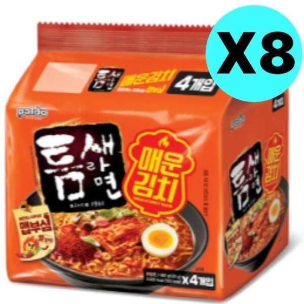 팔도 [셀러허브 식품] 팔도 틈새라면 매운 김치 봉지 라면 멀티 4개입 X 8팩